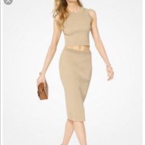 Micheal Kors Gold Ribbed Tank & Skirt Set
